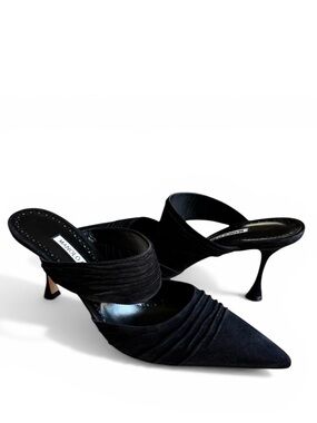 Manolo Blahnik Suede Mules Circeamu 70mm Heels Black